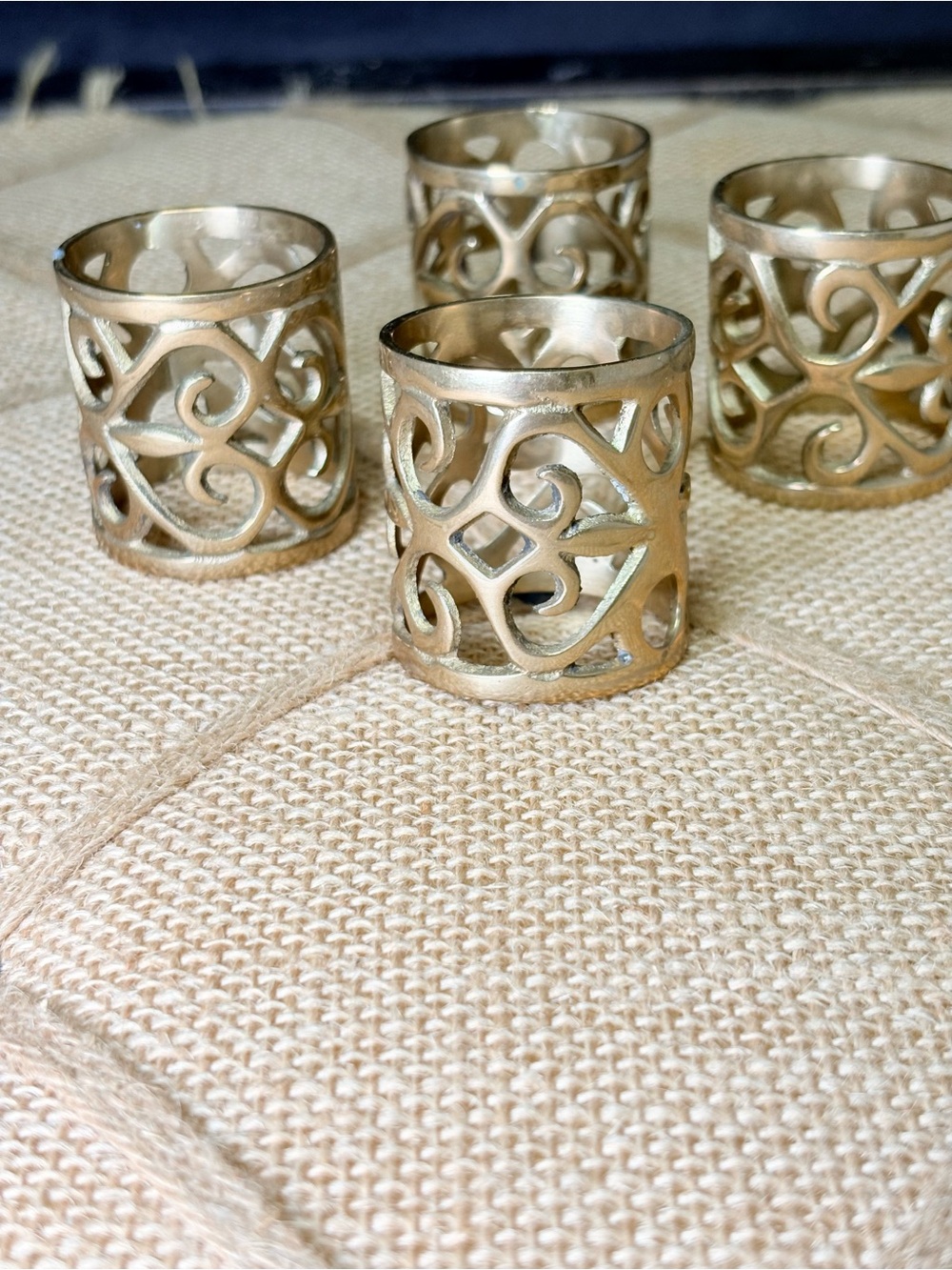 Filigree Brass Metal Napkin Rings - Set of 4 - Gold Tone